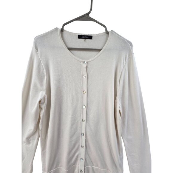 August Silk Women's Cardigan Sweater Button Up Round Neck Cream Size XL Classic - Picture 3 of 6
